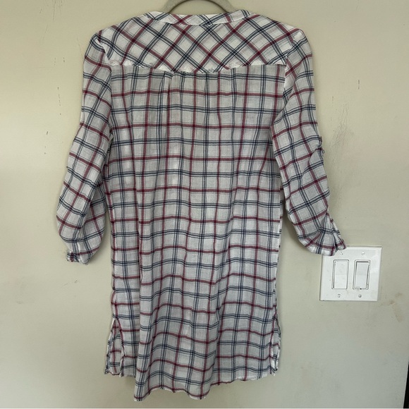 Zara Red Blue White Plaid Buttons Women's Tunic. Size Medium - Picture 6 of 8